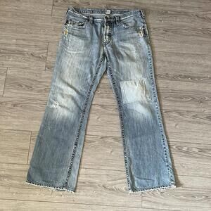Silver Jeans Grayson Straight Leg Men 34 x 34 Light Wash Distress Patch Work